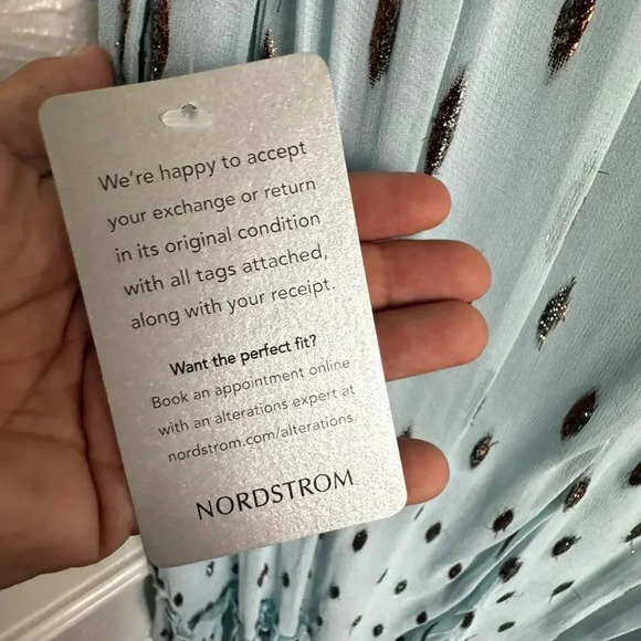 CIEBON Angela Metallic Silver Tinsel Print Ruffle Boho Maxi Dress Women's XS NEW - Picture 13 of 13